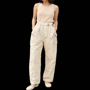 SOLD Free People Jumpsuit Womens S Cream Baggy Overalls One Piece Cargo Utility
